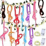 Gemscream 12 Pcs 20 Inch Hanging Monkey Stuffed Animal Stuffed Monkey Plush with 2 Hanging Artificial Ivy Vines 2 Pcs 20 LED Fairy Light Battery Operated String Light for Gifts(Multicolor)