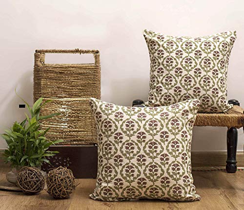 Set of 2 Block Print Cushion Cover with Premium Handmade Cotton F...