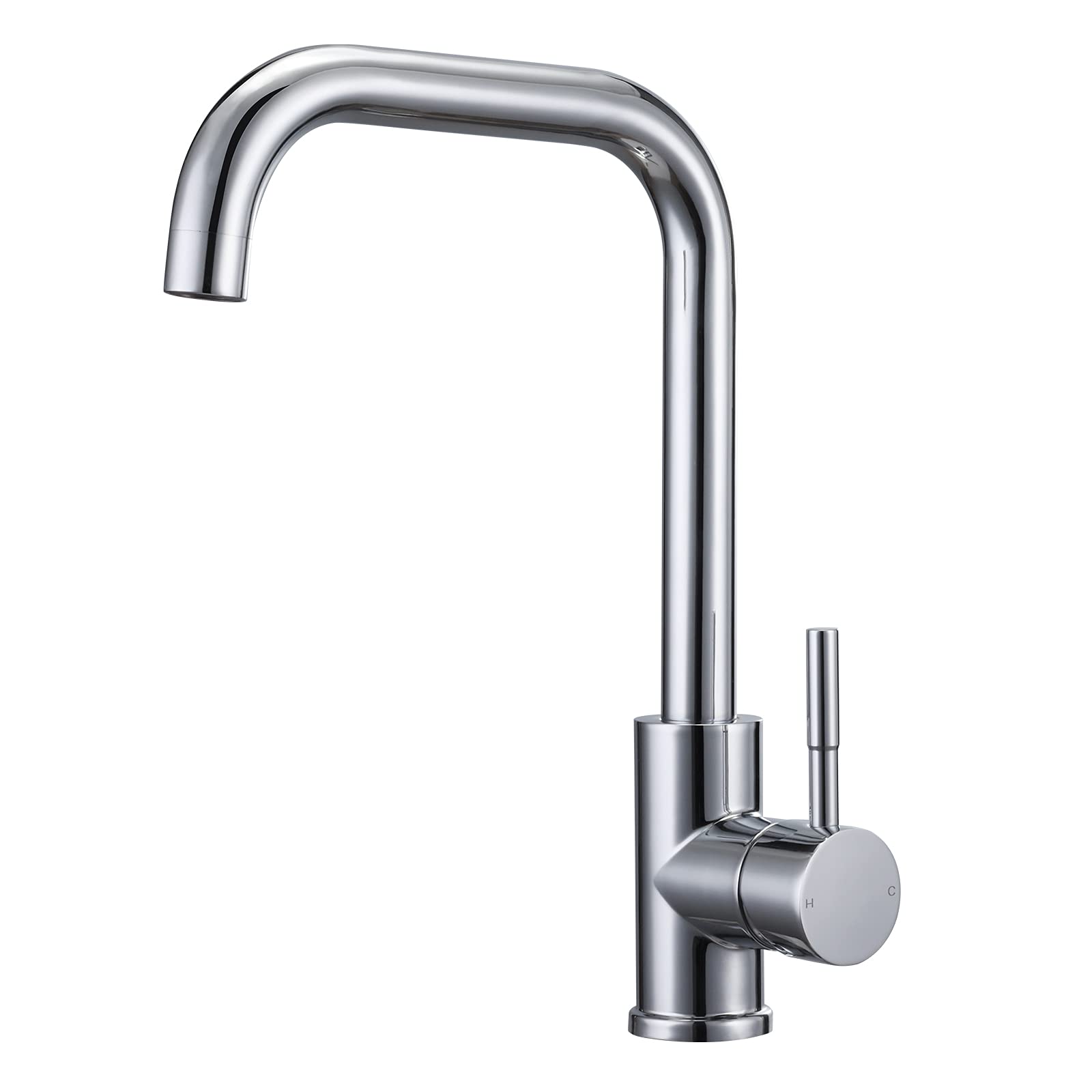Hapilife Chrome Kitchen Sink Mixer Tap L-Shap 360º Swivel Spout Hole Hot And Cold Water Monobloc Faucet Mono Taps Mixers Single Lever Size 1