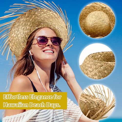 Image of Aneco Hawaii Straw Hats Adults Straw Luau Hats Beachcomber Hat Puerto Rico Pava Hat Scarecrow Costume Accessory