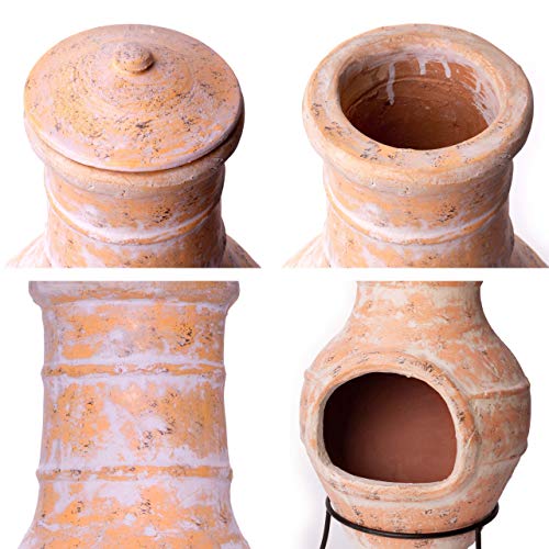 Nexos Terrassenofen Gartenkamin Terracotta 85 cm Gartenofen Stahlgestell Feueröffnung20x15 cm Schlotöffnung 26x15 cm robust 19,5 kg Grillkamin - 2
