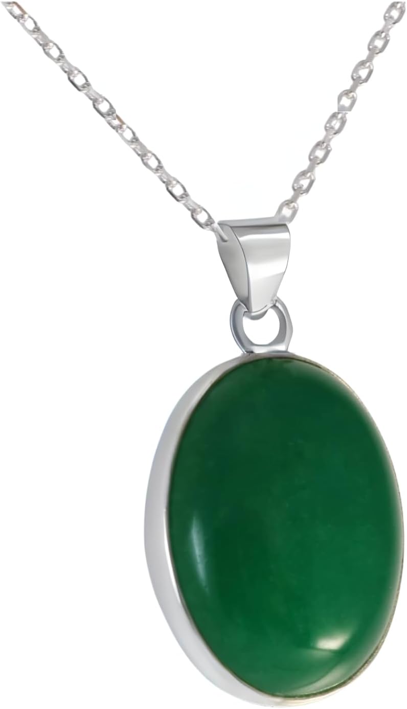 Solid Sterling Silver 925 Oval Gemstone Handmade Small Pendant Necklace for Women & Men - Available in Blue, Black, Green, Pink, White, Brown, Purple, Red, Gray Stones