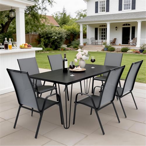 Image of JEAREY Patio Dining Chairs Set of 6, Outdoor Stackable Dining Furniture Set, All Weather Dining Set for Lawn, Garden, Backyard, Poolside, Grey