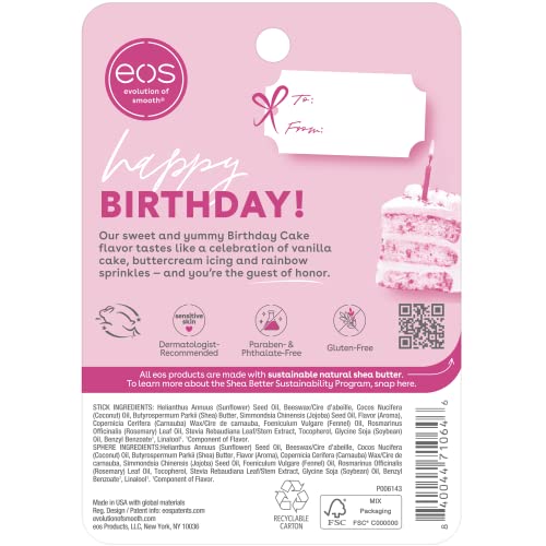 Eos Natural Shea Lip Balm- Birthday Cake, All-Day Moisture Lip Care Products, 0.39 Oz, 2-Pack #TOP7