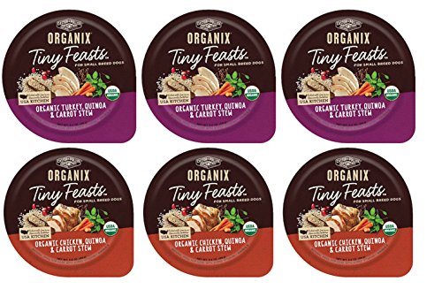 Organix Tiny Feasts Wet Dog Food with Quinoa 2 Flavor Variety Bundle: (3) Organic Chicken, Quinoa & Carrot Stew, (3) Organic Turkey, Quinoa & Carrot Stew, 3.5Oz Each (6 Trays Total)
