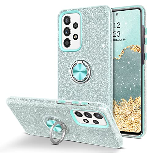DOMAVER for Samsung Galaxy A53 Case Glitter Luxury with 360 Rotating Ring Stand Hybrid Silver Soft TPU Cover and Hard PC Protective Case for Samsung A53 5G- Green