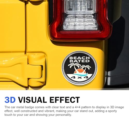 Image of Beach Badge Rated Car Emblem, 3D Round Emblem Decals, 4 x 4 Car Badge Decals Stickers, Automotive Exterior Accessories, Compatible with Jeep Wrangler Vehicles Trucks SUV