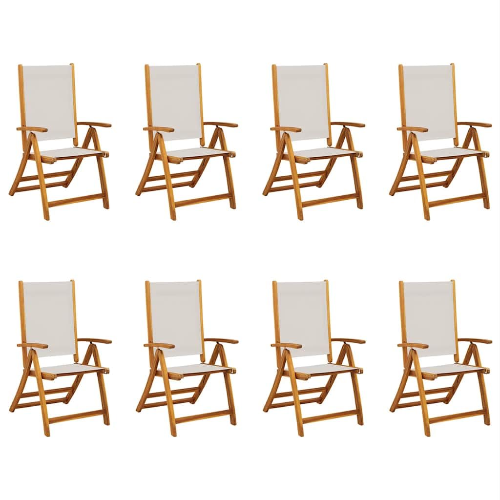 Juego de 8 sillas plegables de jardín de madera de acacia con funda de textileno y respaldo ajustable, para terraza, jardín, balcón