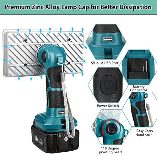 Cordless Led Work Light Compatble With Makita 18V Lxt Battery,Zinkiwayr Rechargeable 3300Lm Outdoor Indoor Spotlight&Floodlight Flashlight,Usb Port,For Car Repair Camping,Emergency Lighting(Tool Only) #TOP2