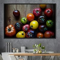 Framed Canvas Wall Art Vibrant Vegetables Citrus Colorful Farmhouse/Country Fruit Group Modern Art Multicolor Photography - 16x24 inches