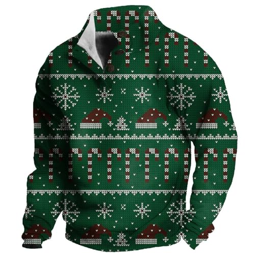 ADHOWBEW Ugly Christmas Sweater Men Big And Tall Holiday Long Sleeve Reindeer Snowflake Graphic Sweatshirts