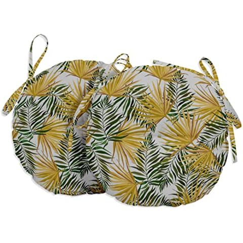 Vargottam Indoor/Outdoor Round Bistro Chair Cushions Block Print 15-Inch Bistro Chair Pads Waterproof Seat Chair Cushion For Home/Office- Set Of 2 (Yellow) Cover