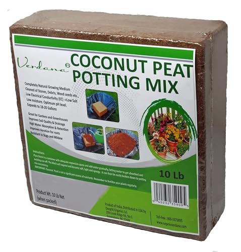 Verdana Coco Coir Brick – 10 Lb Compressed Coconut Fiber Block Expands to 18 Gallons – Potting Mix, Raised Bed Soil & Peat Moss Alternative for Organic Gardening & Seed Starting