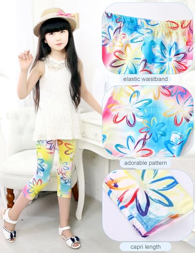 Kiench Girls Capri Leggings Crop Summer Pants 3/4 Length Printed Pack of 42