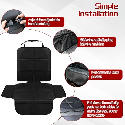 Image of JEYODA Car Seat Protector, Baby Car Seat Protector, Thick Padding, Seat Protector with Mesh Storage Pockets, Non-Slip Padded Backing for Child Pet (red Liner)