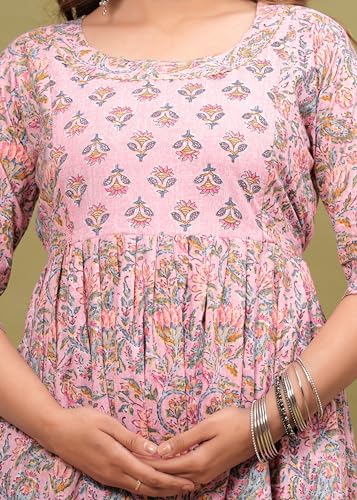 Image of Women's Feeding Kurta Cotton | Floral Anarkali Pregnancy Kurta with Nursing Zipper | Pre & Post Partum | Maternity Dresses | Mom to Be Gift