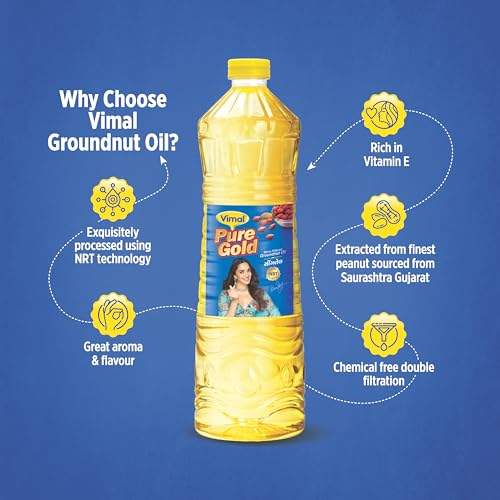 Image of Vimal Pure Gold Groundnut Oil: 100% Natural and Pure for a Healthy Lifestyle | Double Filtered and Refined Peanut Oil for Cooking (1L)
