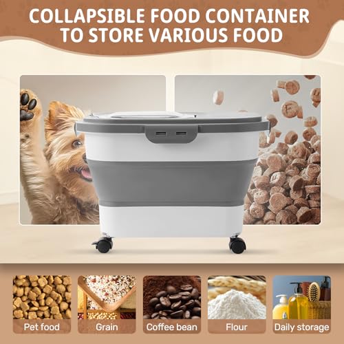 SEWIU Dog Food Storage Container Up to 2pack*20LB,Collapsible Dog Food Container with Travel Silicone Bowl and Scoop for Dog/Cat/Bird Food/Cat litter,Keep Dry Food Fresh,Easy to Move. by SEWIU - Used condition - Image 2