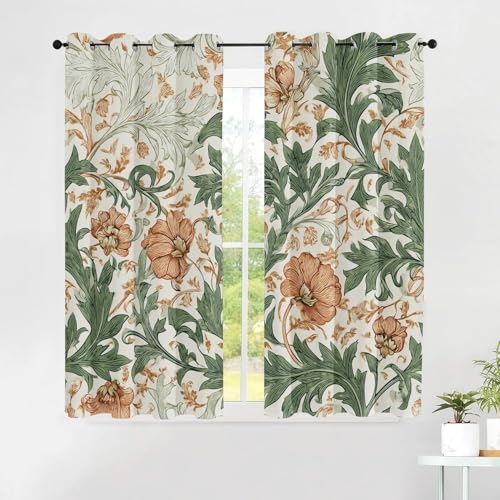 TMMDH Estampado De Plantas Cortinas Opacas Estilo Retro Cortinas Termicas aislantes Frio y Calor Tres Pisos Tela Suave Tres Pisos Tejido 2 Piezas 140x220 cm para Salon