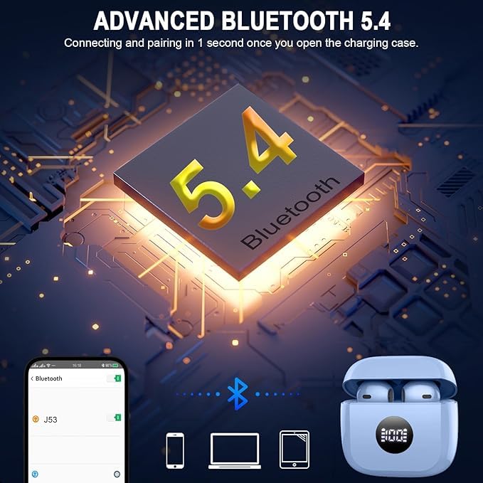 Image of Wireless Earbuds Bluetooth 5.4 , Ear Buds LED Power Display Headphones 6D Stereo, Bluetooth Earbuds in-Ear Noise Cancelling Mic, 40H Playback Mini Case IP7 Waterproof Sports Earphones for Android iOS