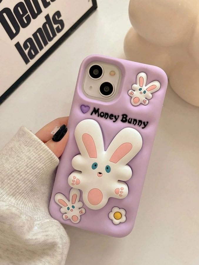 Image of COVERLY for iPhone 12 Pro 3D Money Bunny Rabbit Pop Case,Premium Silicone Case Cartoon Lavender Color with Phone Holder Cool Full Protective Cute Kawaii Aesthetic Cover for Apple iPhone 12 Pro