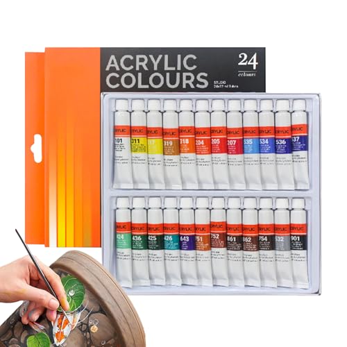Pintura acrílica para lienzo, pinturas acrílicas de 24 colores para pintura en lienzo, pigmentos a prueba de agua para madera, tela, cerámica, niños, principiantes y artistas