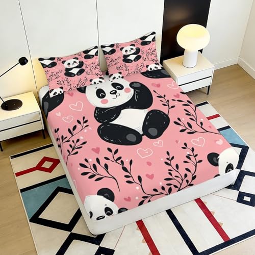 Drap-housse panda en microfibre rose 120x200 cm antidérapant