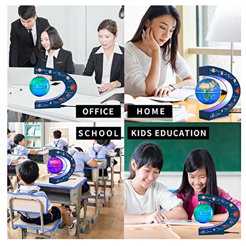 Magnetic Levitation Floating Rotating 3in Globe With Colored Lamp For Men Boss Cool Office Decor Gifts Or Kids Desk Toys,Nine planetary solar systems astronomy educational cosmic earth globe