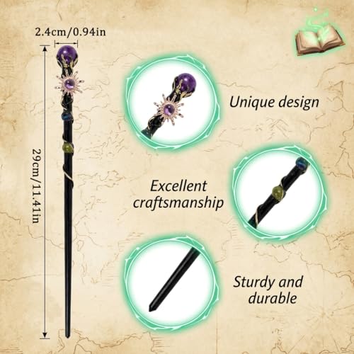 Image of PATPAT Natural Crystal Magic Wand Handmade Witch Wand with Gemstone Details for Cosplay Halloween Parties Photography and Decorative Display