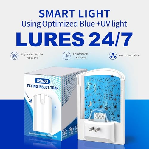 Image of OSVDO Blue UV Light Flying Insect Trap, Plug-in Bug Catcher with 4 Sticky Refills for 100+ Days, Fly Catcher for Flies, Fruit Flies, Gnats, Moths, Silent for Home