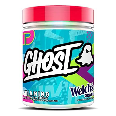 GHOST Amino: Essential Amino Acid Supplement, Welch's Grape - 40 Servings - Intra-Workout Powder for Hydration & Recovery 4.5g BCAA & 5.5g EAA - Soy & Gluten-Free, Vegan Cover