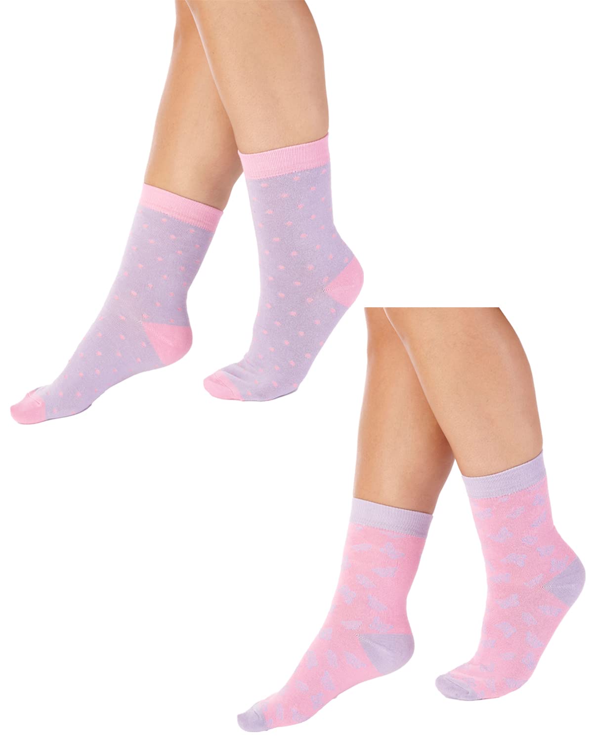 Slenderella 2 Pack Butterfly Bamboo Leisure Socks LS186 Pink