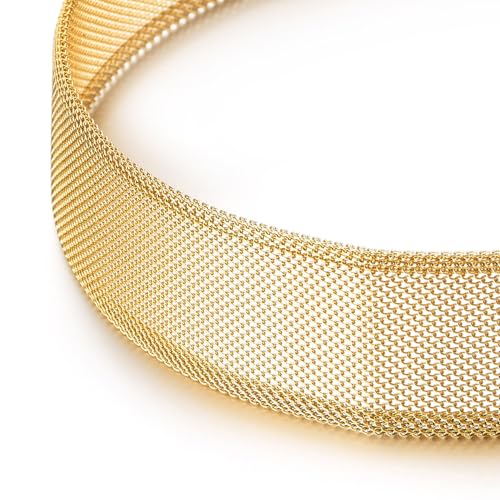 COOLSTEELANDBEYOND Mesh Choker Necklace for Women, Statement Jewelry, Fashionable Metal Collar for Parties3