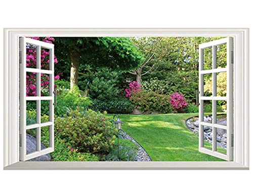 FEDZH Green Flowers Garden Scenery 3D Fake Window Vinyl Wall Stickers Bedroom Living Room Decoration Landscape Big Wallpaper 60x90cm
