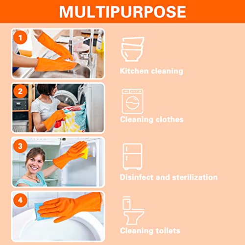 Sibba 1 Pairs Rubber Gloves Dishwashing Kitchen Dish Cleaning Washing Household Home Dishwasher Latex Large Heavy Duty Hand Wash Dishwash Bathroom Gardening Hairdressing Glove(Orange Thin Pattern) #TOP2