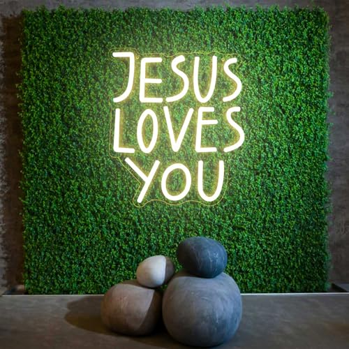 Image of Jesus Loves You Neon Sign Dimmable Neon Signs for Wall Decor Letter LED Signs USB Light Up Sign for Jesus Room Decor Christian Wall Art Bedroom Living Room Jesus Gifts