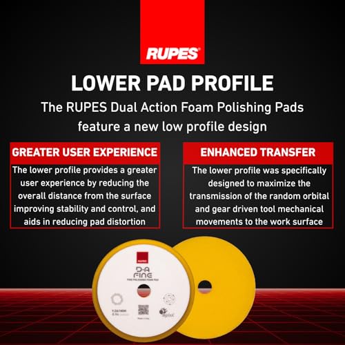 Image of RUPES 9.DA180M Pack of 48 Yellow D-A Fine Finishing Foam Pads 180mm | Ideal for Paint Correction & Gloss Enhancement | Moderate to Fine Defect Removal | Compatible with 6 inch Backing Plate