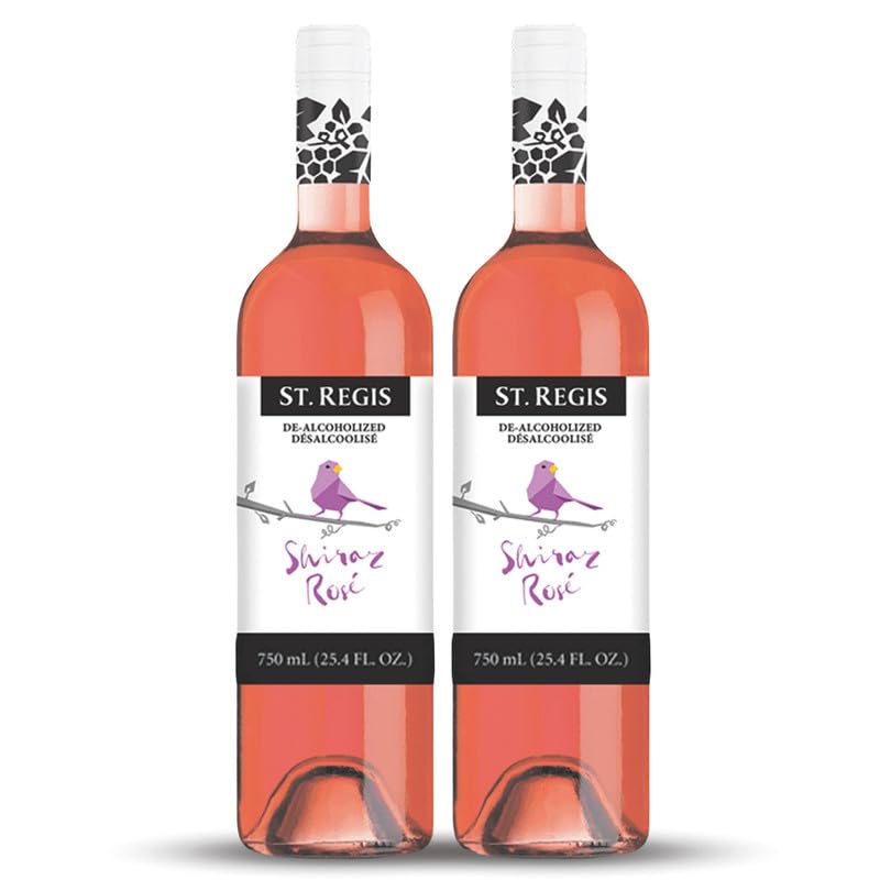 ST. REGIS Non-Alcoholic Shiraz Rose 25.4 Fl Oz (2 Pack) - Low Calorie and Sugar - Raspberry Pink Fruity Rich Flavor from North of Spain Vineyards