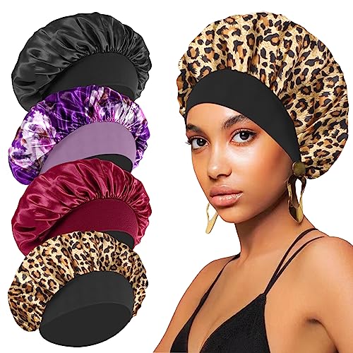 4PCS Silk Hair Bonnet for Sleeping,Hair Wrap Satin Bonnets