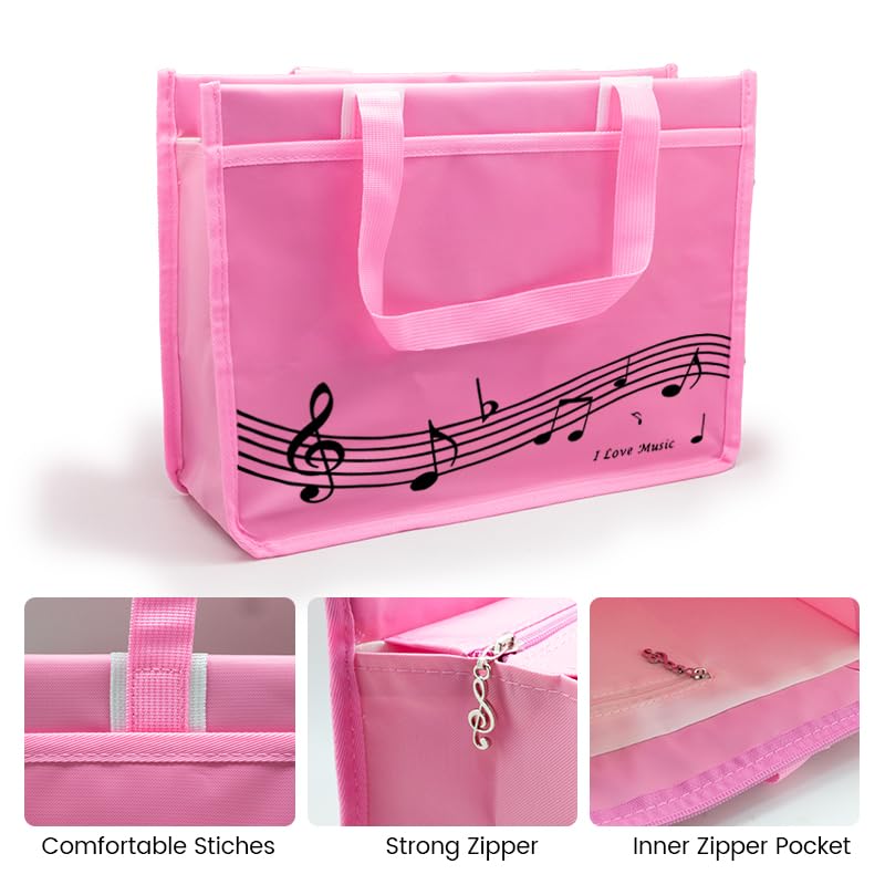 BestSounds Piano Bag, Zipper Waterproof Music Book Tote Bag Piano Accessories for Women Gifts for Musicians (Pink Music) - Image 2