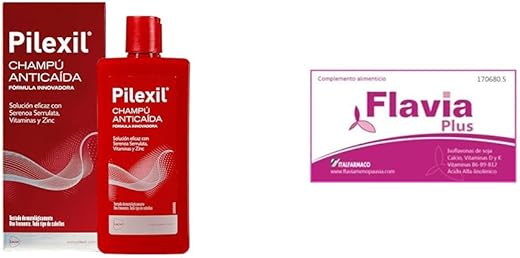 Pack Flavia Plus 30 Cápsulas + Champú Anticaída Pilexil 300 ml - Alivia los Síntomas de la Menopausia y Frena la Pérdida de Cabello