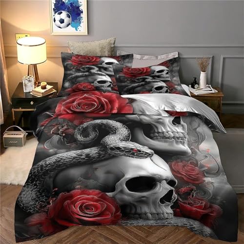 Housse de couette crâne motif 3D microfibre de luxe douceur absolue