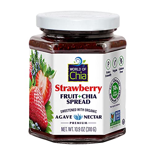 World of Chia Premium Strawberry Jam Spread with Agave Nectar & No Added Pectin, Low Glycemic & Gluten Free, Vegan Friendly Chia Jam, Made with Organic Chia Seeds, Chia Jelly - (3 Pack, 32.7 Oz Total)