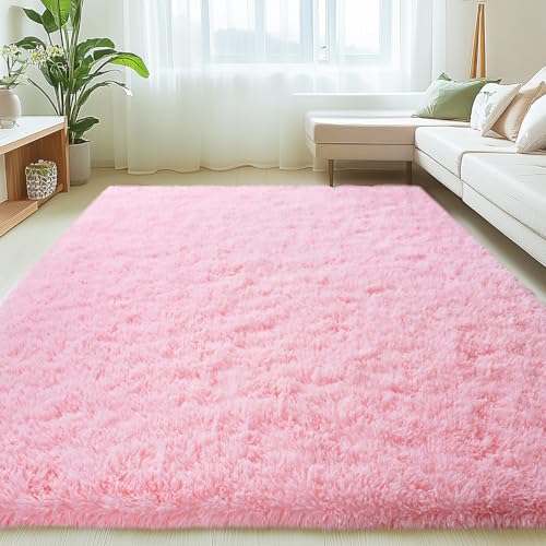 Pink Rugs for Living Room, 6x9 Feet Large Fluffy Area Rugs for Bedroom, Soft Carpet Shag Kids Room Rug, Non-Slip Fuzzy Rugs Indoor (6ft x 9ft, Pink)