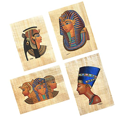 NileCart Collection of 4 sheets Egyptian papyrus paintings Original Hand Painted Papyrus Paper Ancient Egyptian size 9x13 in. (22x26 cm). handmade in Egypt. (King TUT Collection). - image 1