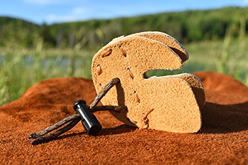 Standing Wolf Traditional Moose Leather Finger Tab For Archery | Traditional Style Archery Tab Finger Protector (Tan) | Handmade Archery Tabs For Hunting & Target Practice #TOP2