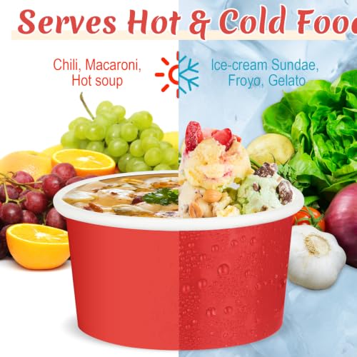 Image of Maxdot 60pcs 3 oz Dessert Cups, Disposable Ice Cream Cups, Paper Frozen Yogurt Bowls, for Hot and Cold Foods, Suitable for Gelato or Mousse (Red)