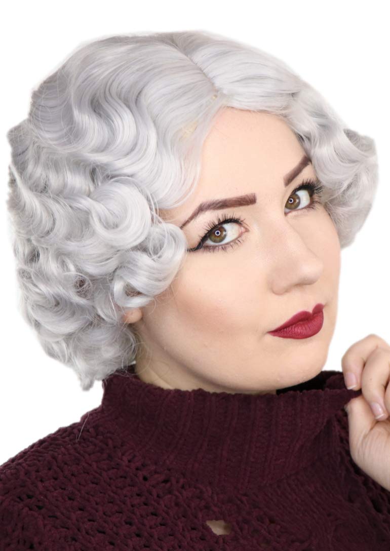 Prettyland C805 - Short Hair Wig Chin Long with Water Retro Wave Silver Grey with Hair Clips Side Vertex