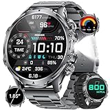 HIRREO Military Smart Watch for Men, 1.85'' HD Large Screen Smartwatch, Flashlight/IP68 Waterproof/800mAh/Pedometer/100+ Sports Fitness Tracker, Mens Smart Watches for Android iPhone Compatible