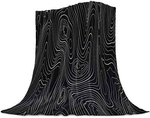 NICECOME Flannel Fleece Blanket Throw, Abstract Style Black and White Simple Line Mountain Range Ultra Soft Warm Fluffy Plush Throw Blanket for Bed Couch Camping Decorative Throw 60"x50"